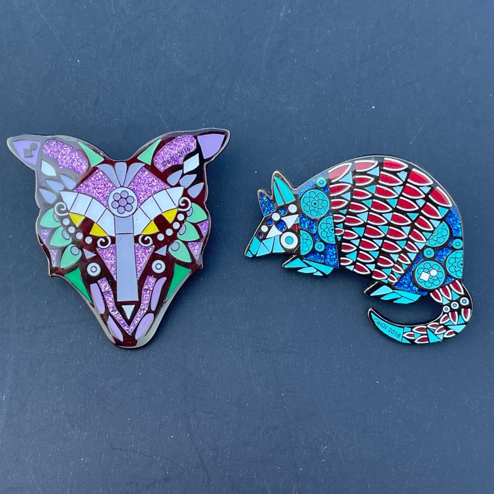 Destination Imagination 2016 Geometric Fox Armadillo Enamel Pin Set 2pc Glitter